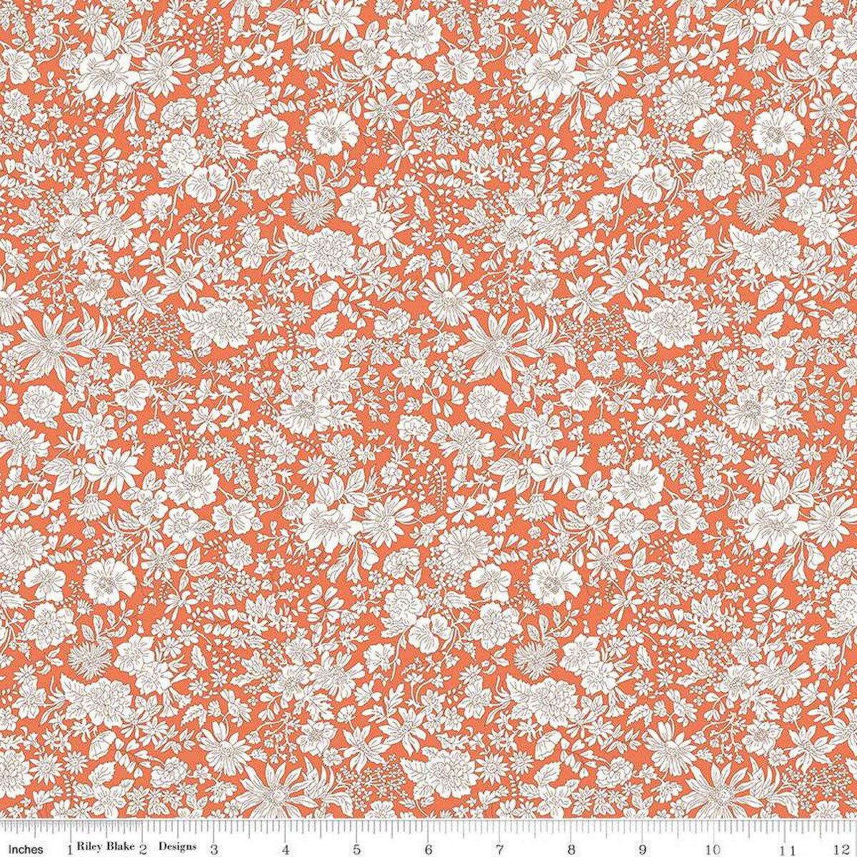Liberty Lasenby Cotton, Emily Belle, Tangerine, 1/4 yard