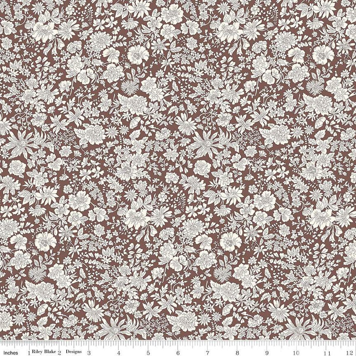 Liberty Lasenby Cotton, Emily Belle, Chocolate, 1/4 yard