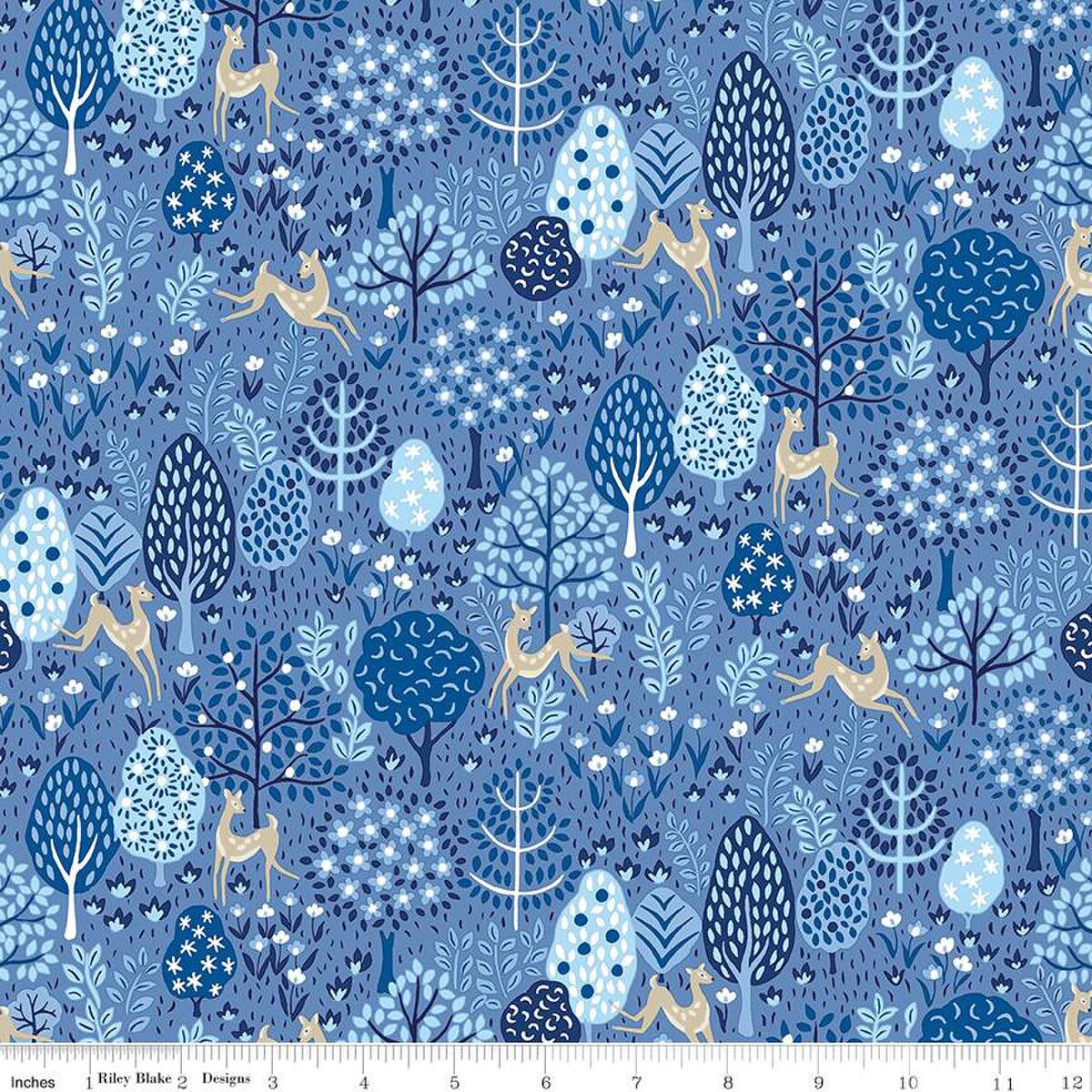 Liberty Lasenby Cotton,Garden Party Blue China, Dancing Deer, 1/4 yard