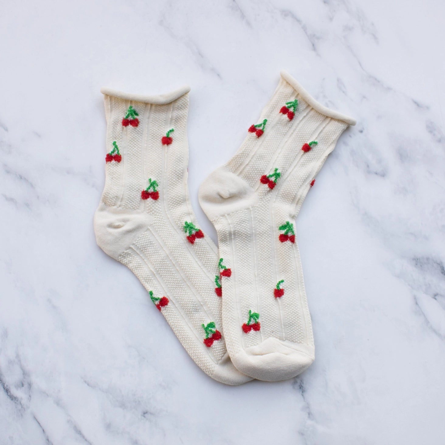 Vintage Cherry Socks, Oatmeal/Cherry