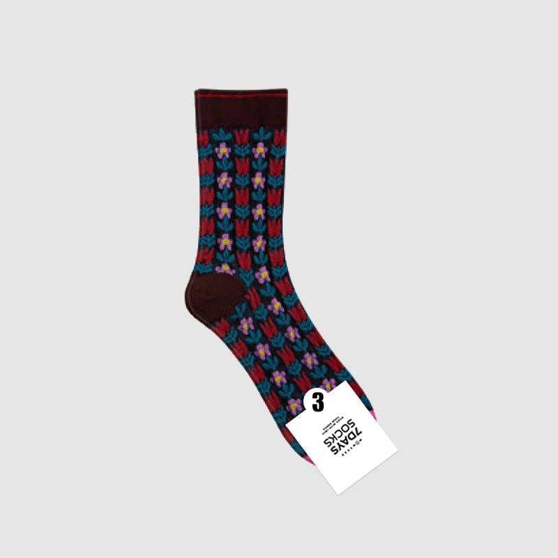 Women's Crew Retro Flower Deco Socks, Brownie
