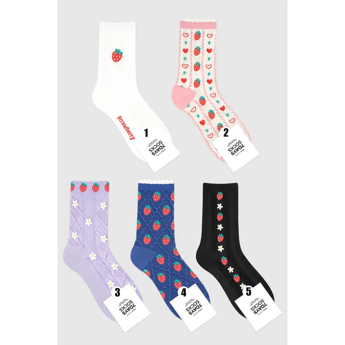Women's Crew Strawberry Pattern Socks, multiple colorways