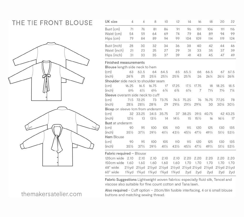 The Maker's Atelier 49, The Tie Front Blouse PDF Pattern