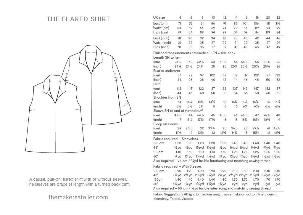 The Maker's Atelier 60, Flared Shirt PDF Pattern
