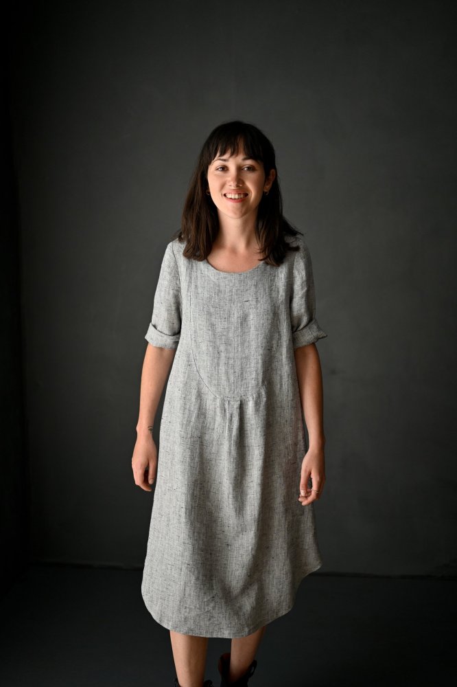 pattern shirt dress Navy Blue Checks Handspun Cotton Knee Length Button-Down Shirt Dress 32" / Petite (5'1" and below)