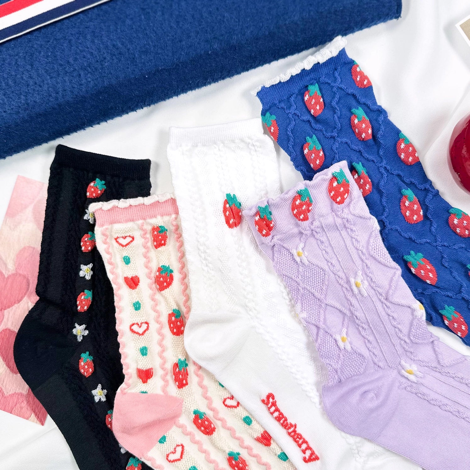 Women's Crew Strawberry Pattern Socks, multiple colorways