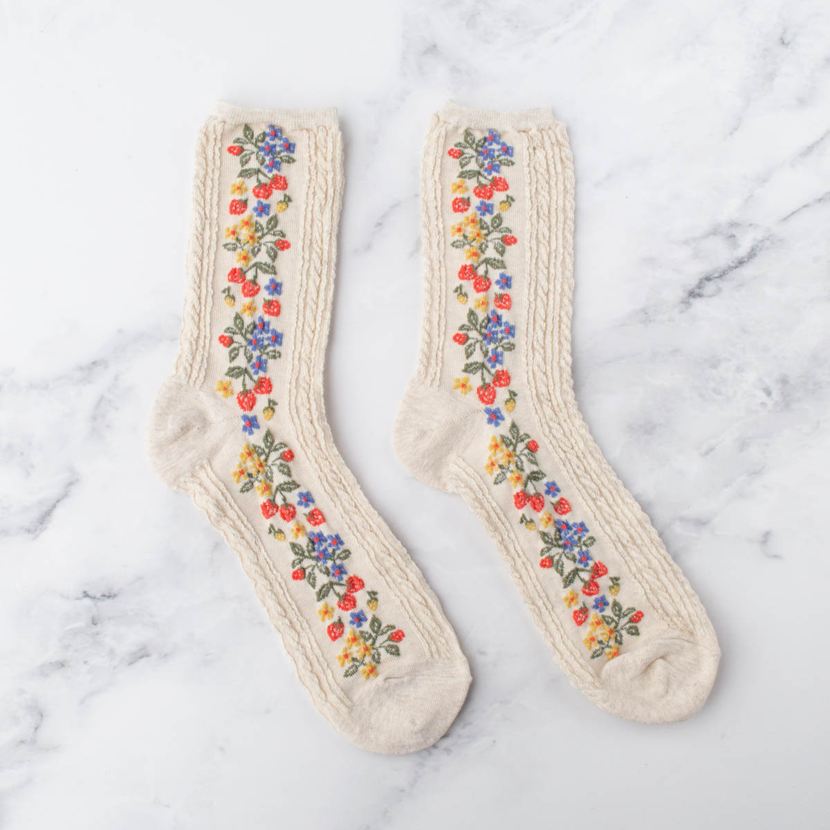 Vintage Strawberry Socks, Oatmeal or Burgundy
