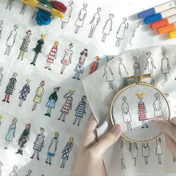 "100 Ladies" Printed Japanese Embroidery Cloth