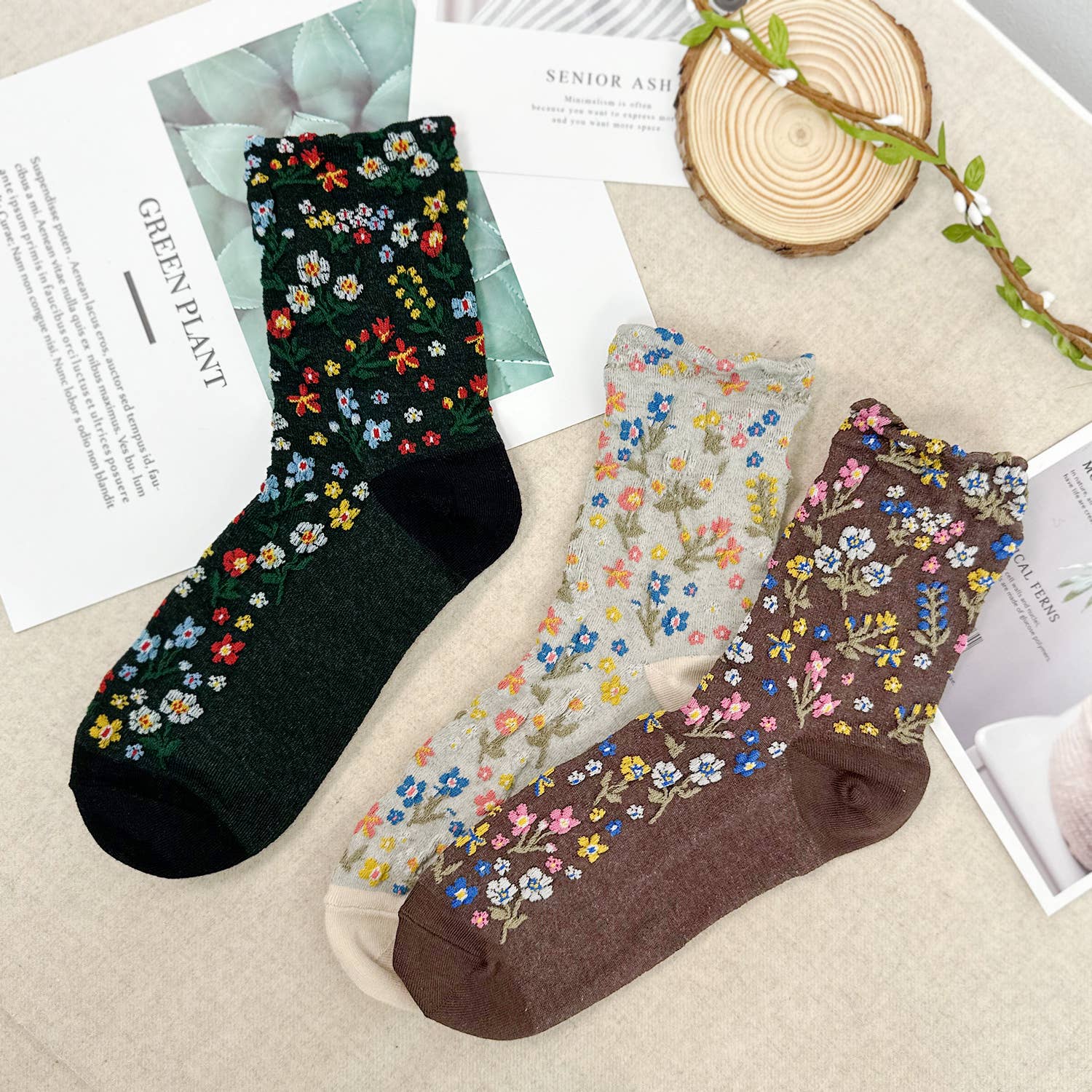 Women's Crew Harga Garden Flower Socks, Pale Blue or chocolate