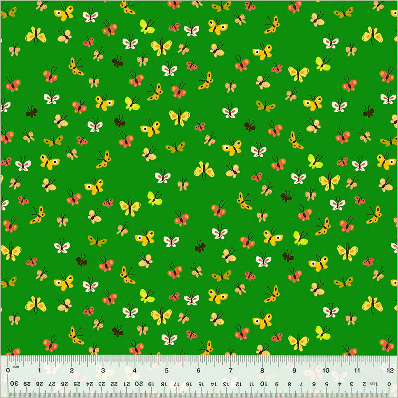 Heather Ross Studio Edit, Butterflies Green, 1/4 yard