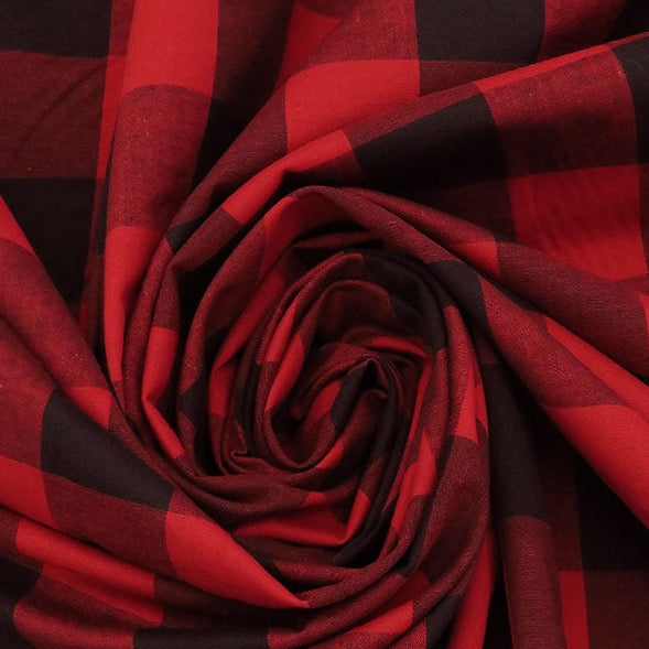 Buffalo Check Stretch Lawn, Cotton/Spandex, Red and Black, 1/4 yard