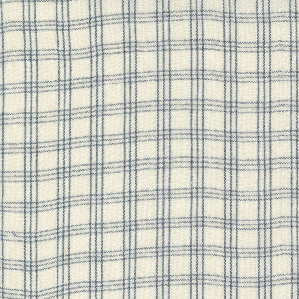 Brushed cotton blue-grey double windowpane on ecru , 1/4 yard