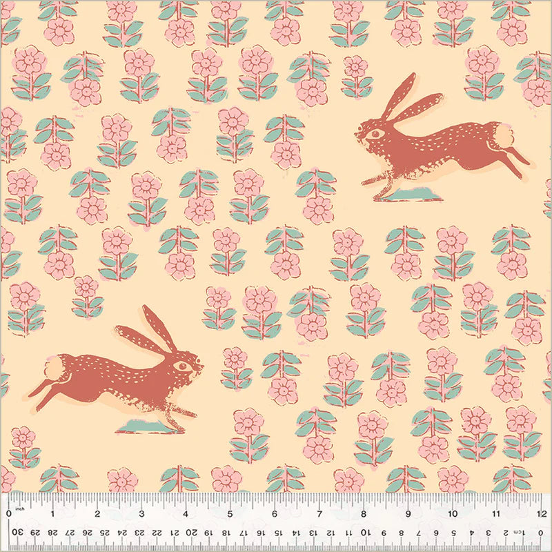 Heather Ross, Meadows, Wide Back, Rabbit Blush, 1/4 yard