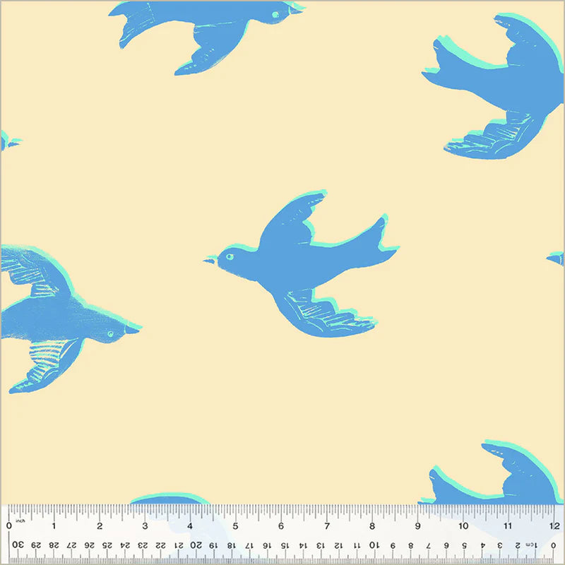 Heather Ross Meadows, Wide Back, Bluebird Ivory, 1/4 yard