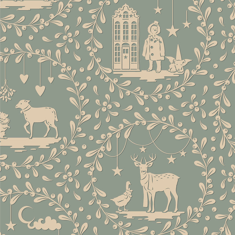 Tilda Merry Little Christmas, Paperscene Duck Egg, Cotton Fabric, 1/4 yard