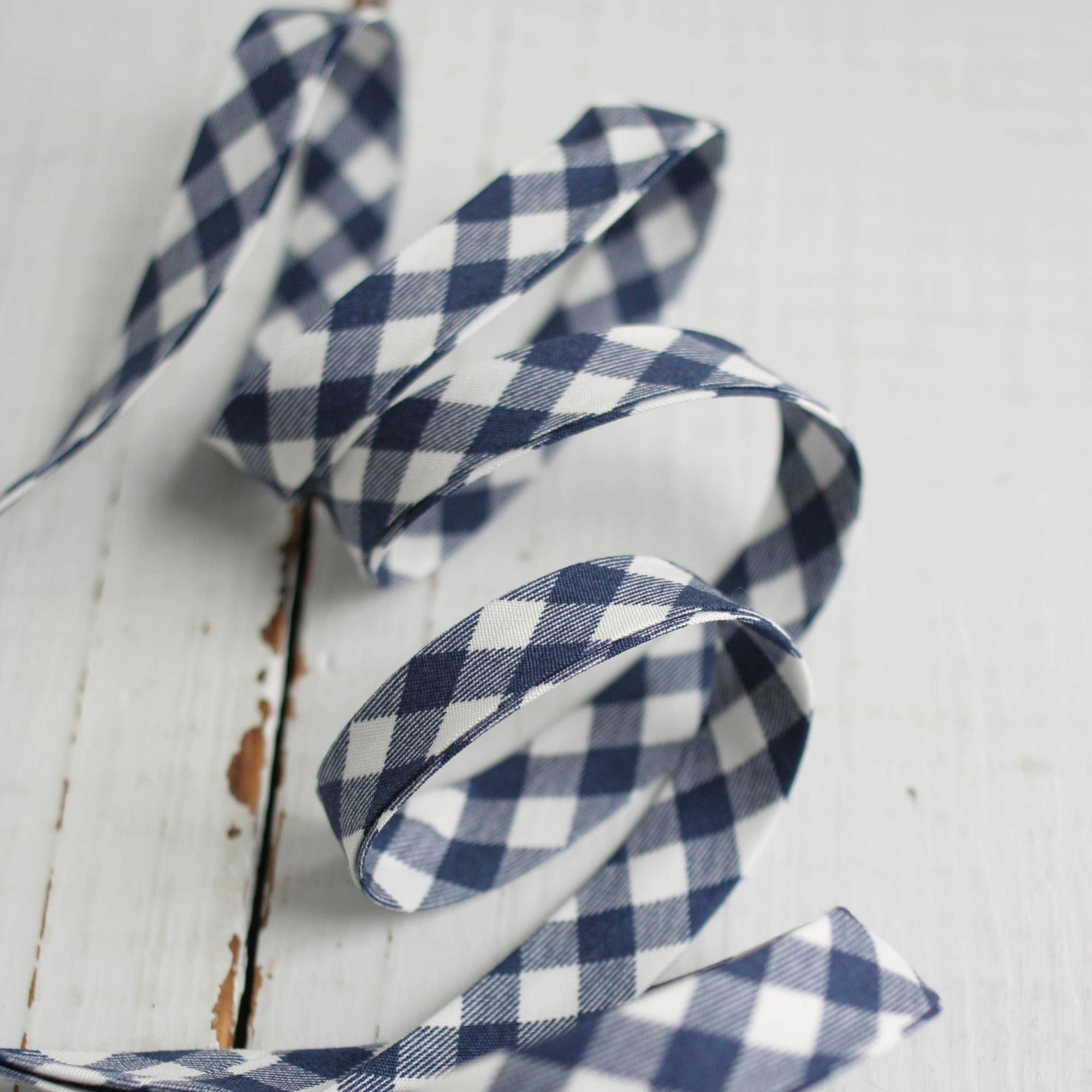 1/2" Double Fold Bias Binding - Navy Gingham 100% Cotton