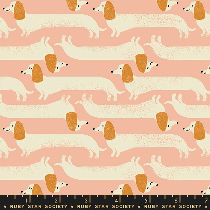 Ruby Star, Dog Park, "Long Dog", Cotton Fabric, Dahlia, 1/4 yard