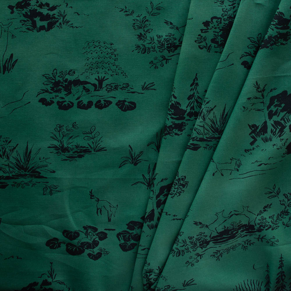 Birch Organic There was a Fox by Emily Isabella, Fox Toile Emerald Canvas , 1/4 yard