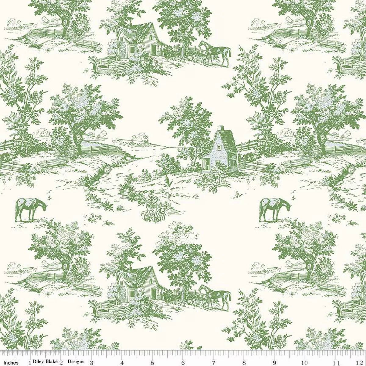 Bluegrass Charm, Toile, Green, Navy or Pink 1/4 yard