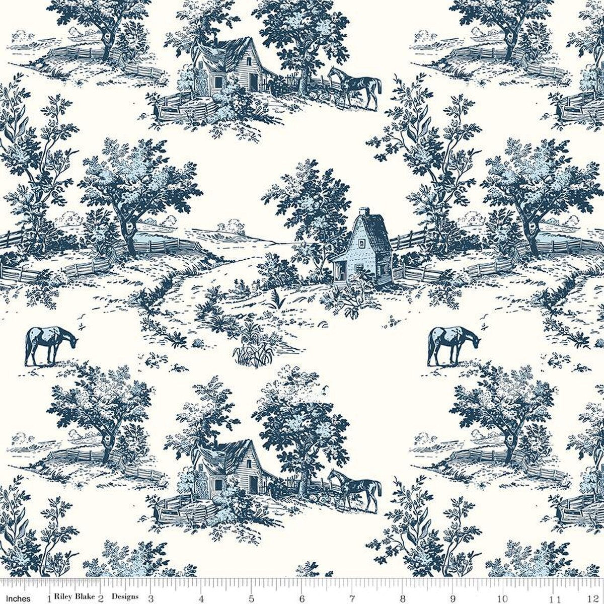 Bluegrass Charm, Toile, Green, Navy or Pink 1/4 yard