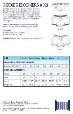 Children's Corner Patterns, Birdie's Bloomers