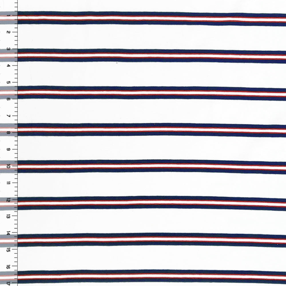 New "Vintage" Summer Stripes, Red and Blue Multi Stripes on White Cotton Jersey 1/4 yard