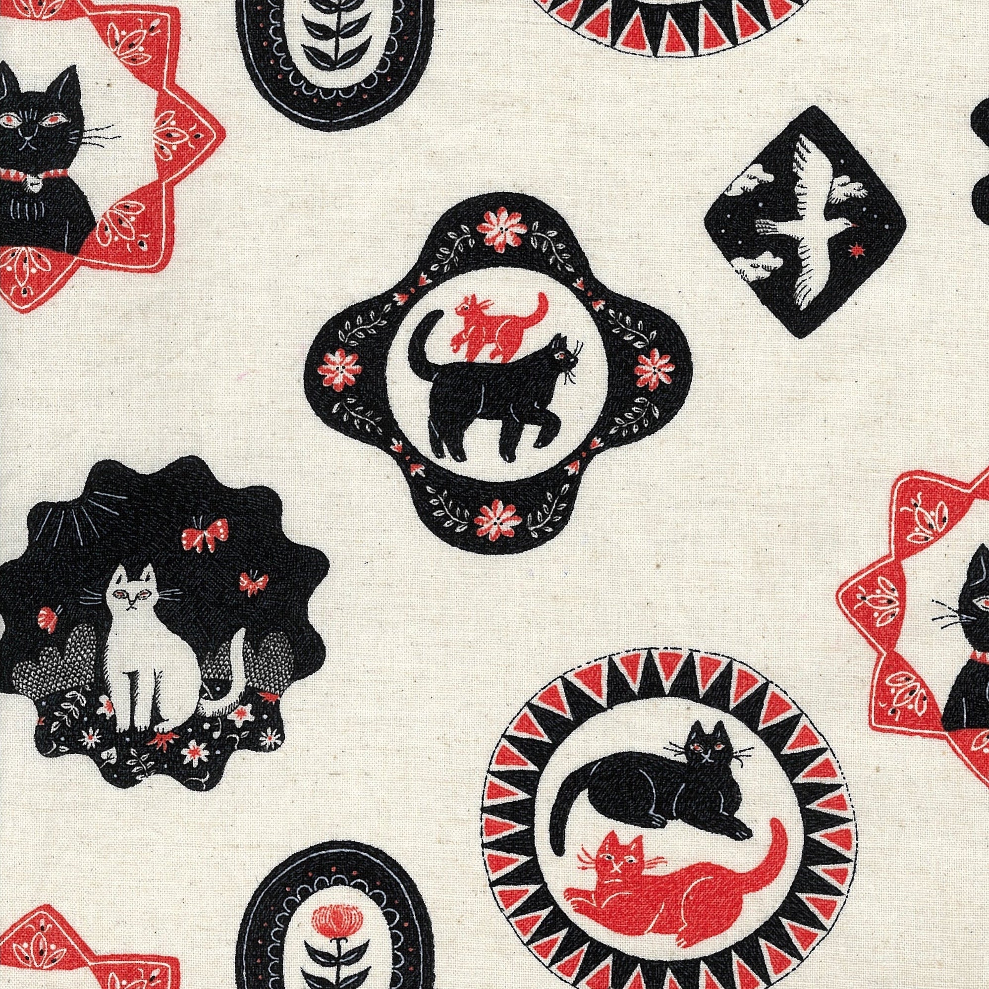 Sanae Sugimoto, Cat Days Cotton/Linen Sheeting, 1/4 yard