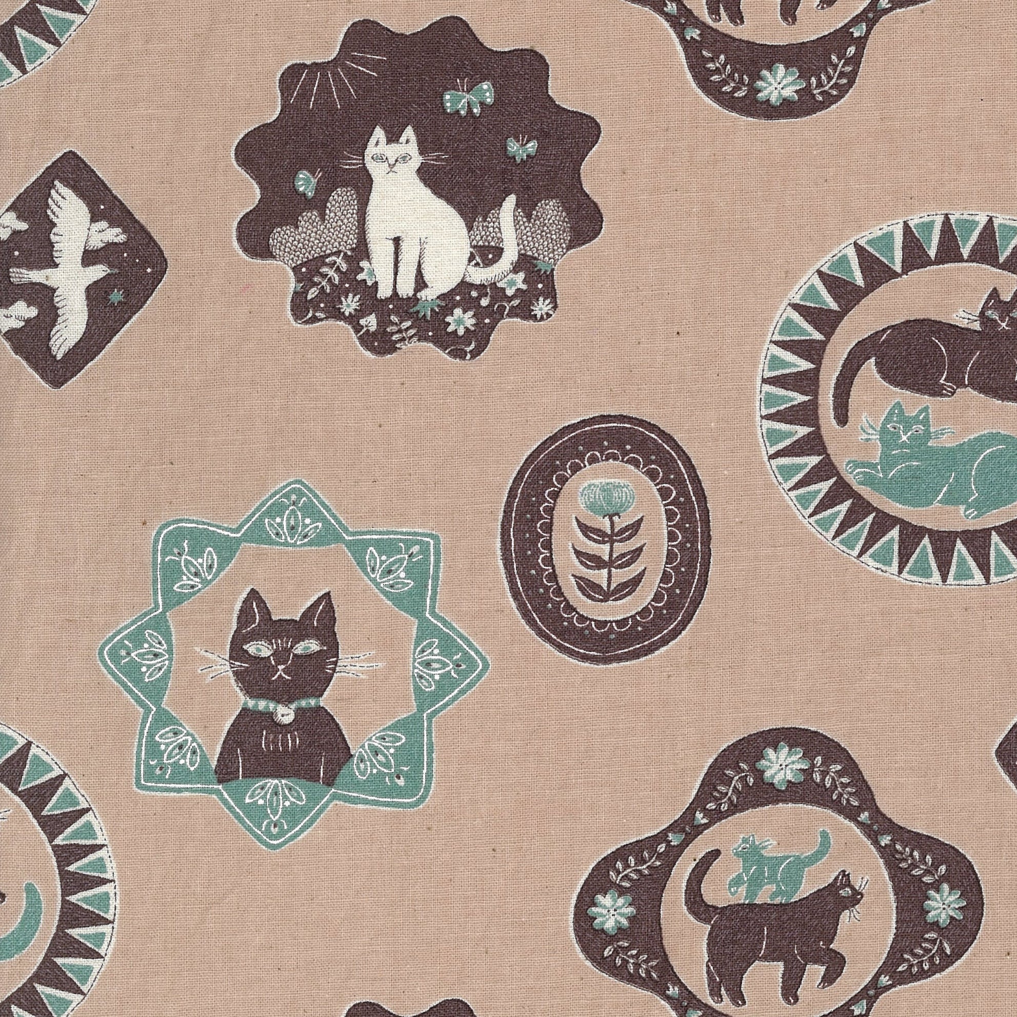 Sanae Sugimoto, Cat Days Cotton/Linen Sheeting, 1/4 yard