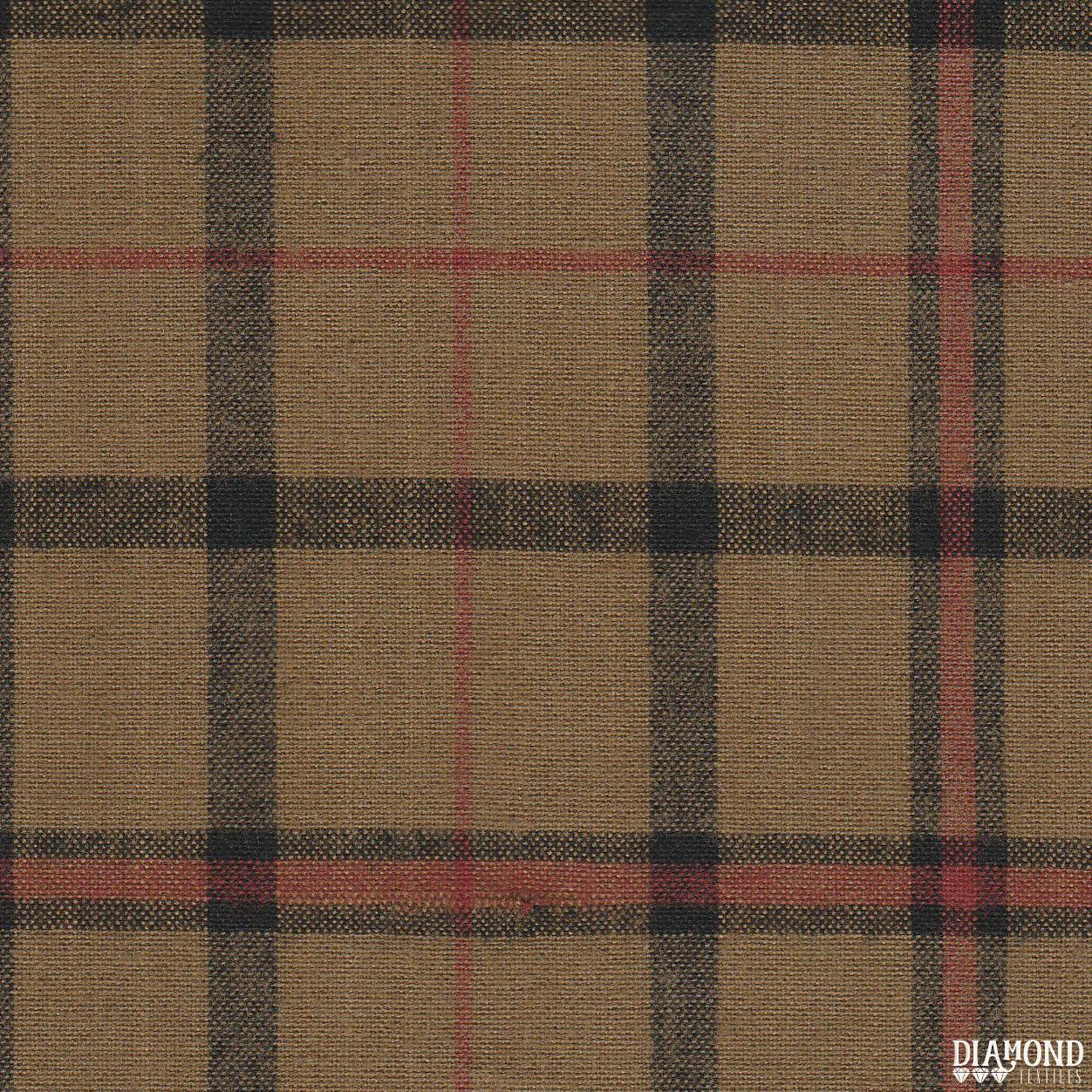 English Garden Yarn-dyed Flannel, Red/Black on Camel Windowpane, 1/4 yard