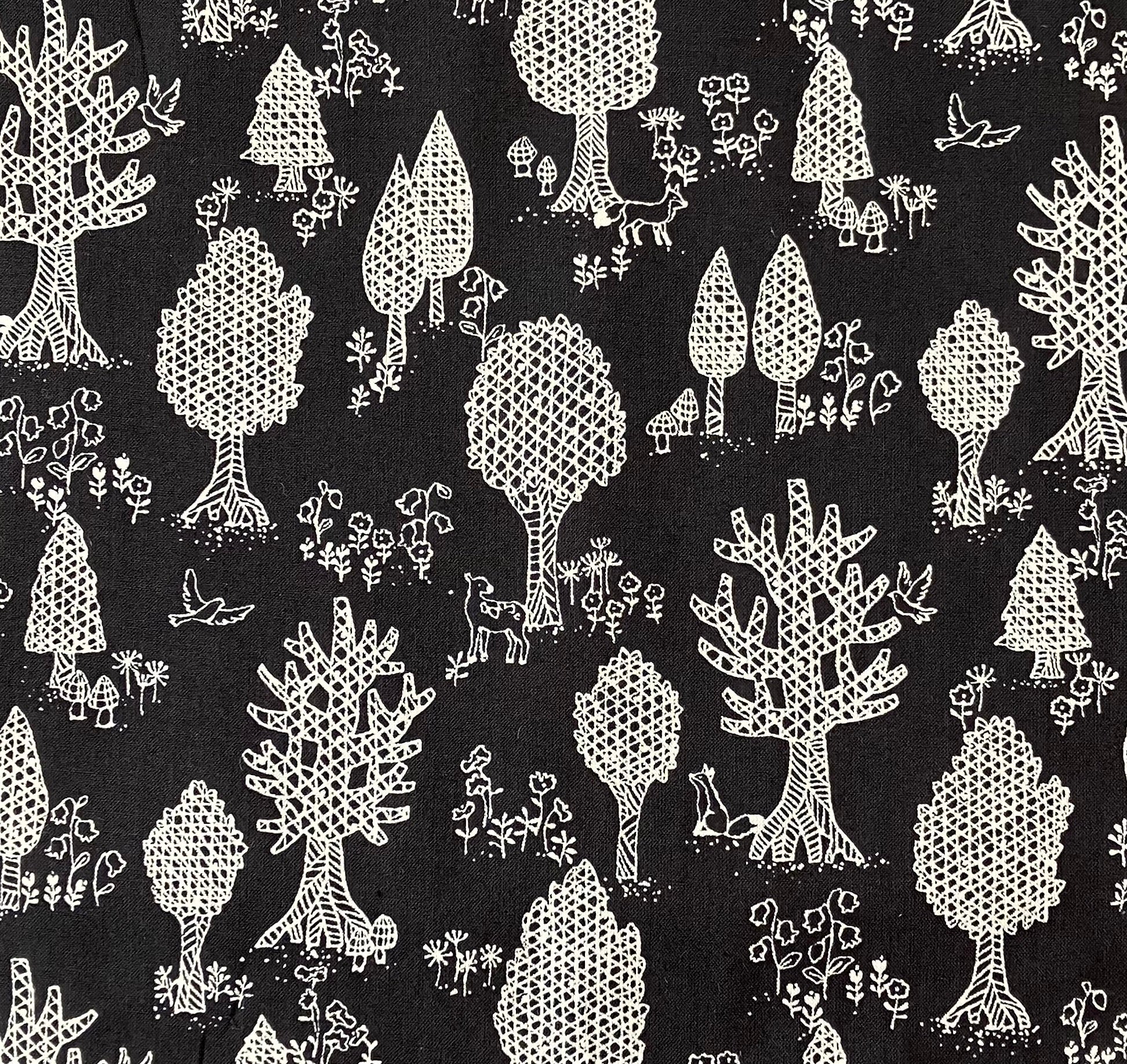 Hokkoh, Forest Friends Abstraction Japanese Lawn, black or navy, 1/4 yard