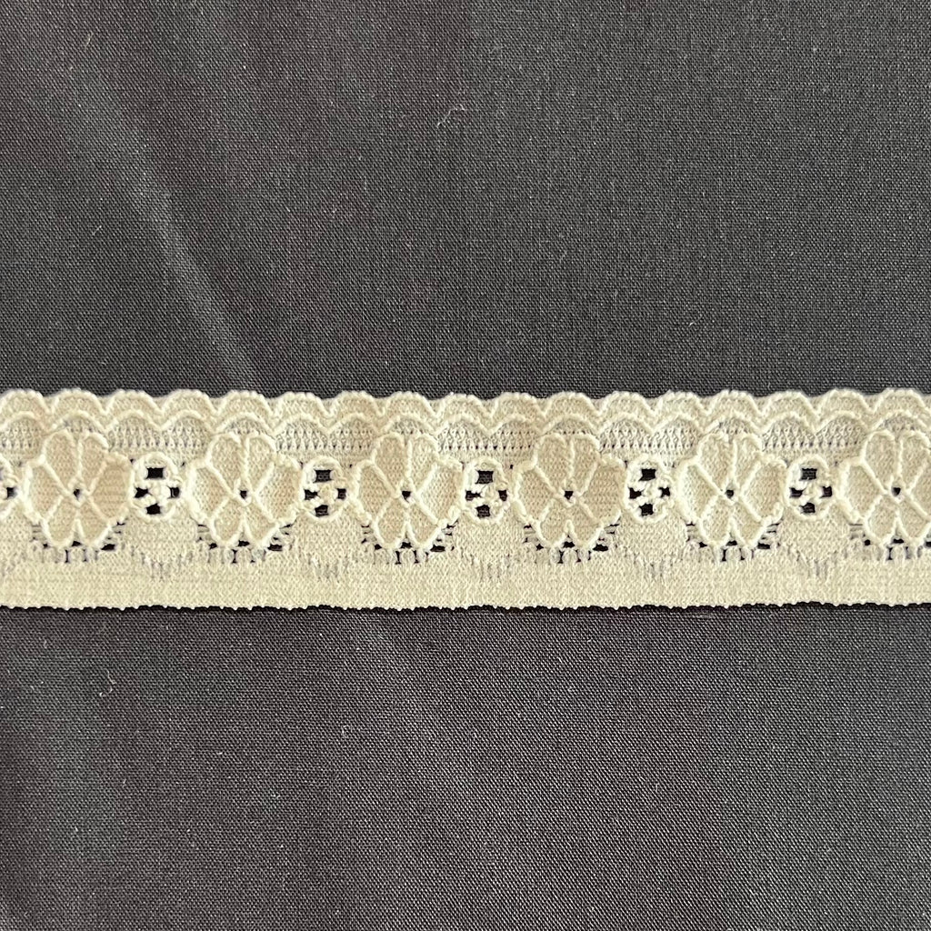 Wide Stretch Lace Galloon Edge, Nylon Lingerie Elastic Peonies, Ivory, 11/16" wide , one yard