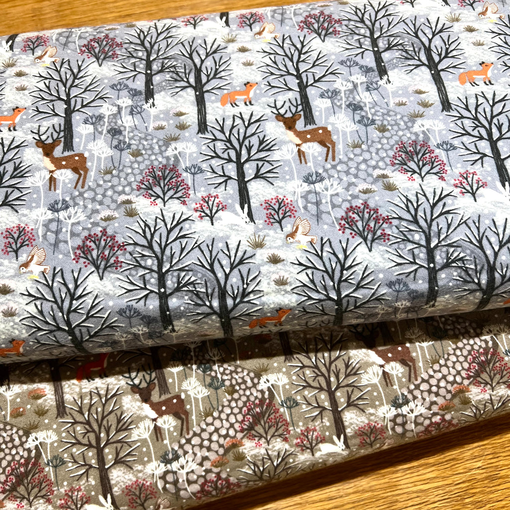 Cotton Flannel "Winter in Bluebell Wood - Woodlands", various colorways