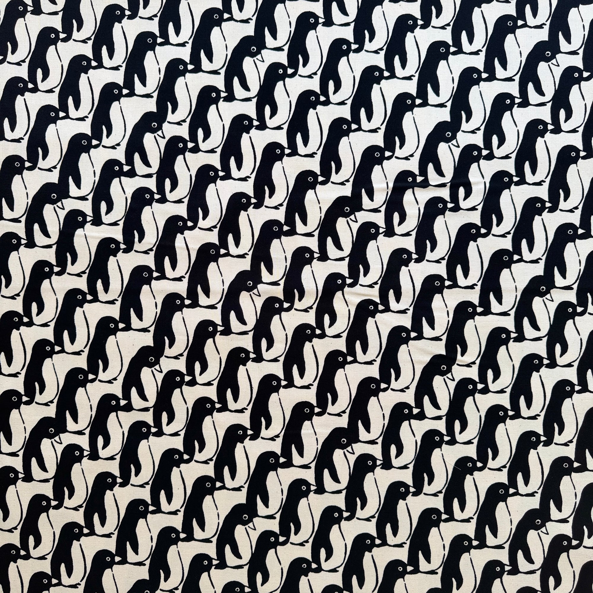 Penguins Japanese Cotton Canvas Fabric, Navy or black, 1/4 yard