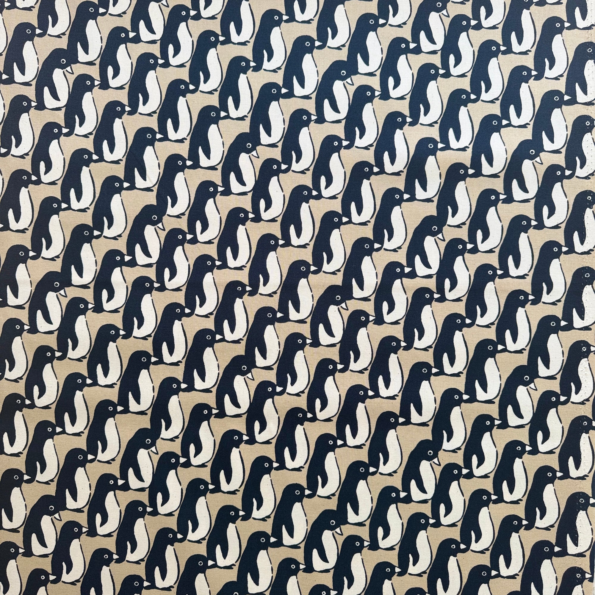 Penguins Japanese Cotton Canvas Fabric, Navy or black, 1/4 yard