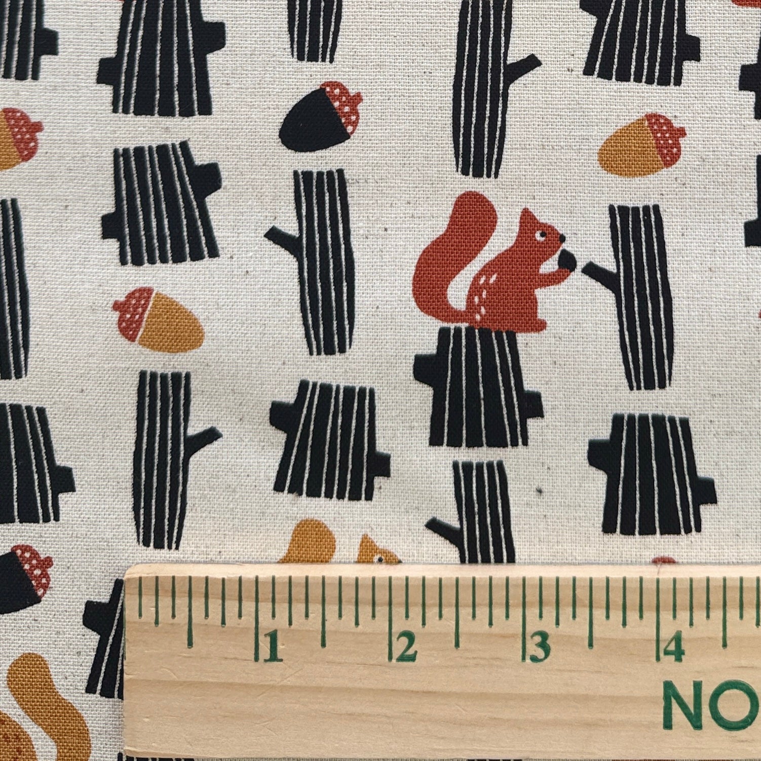 Sevenberry Squirrel on Tree, Cotton Flax Canvas , Black and Brown on Ivory, 1/4 yard
