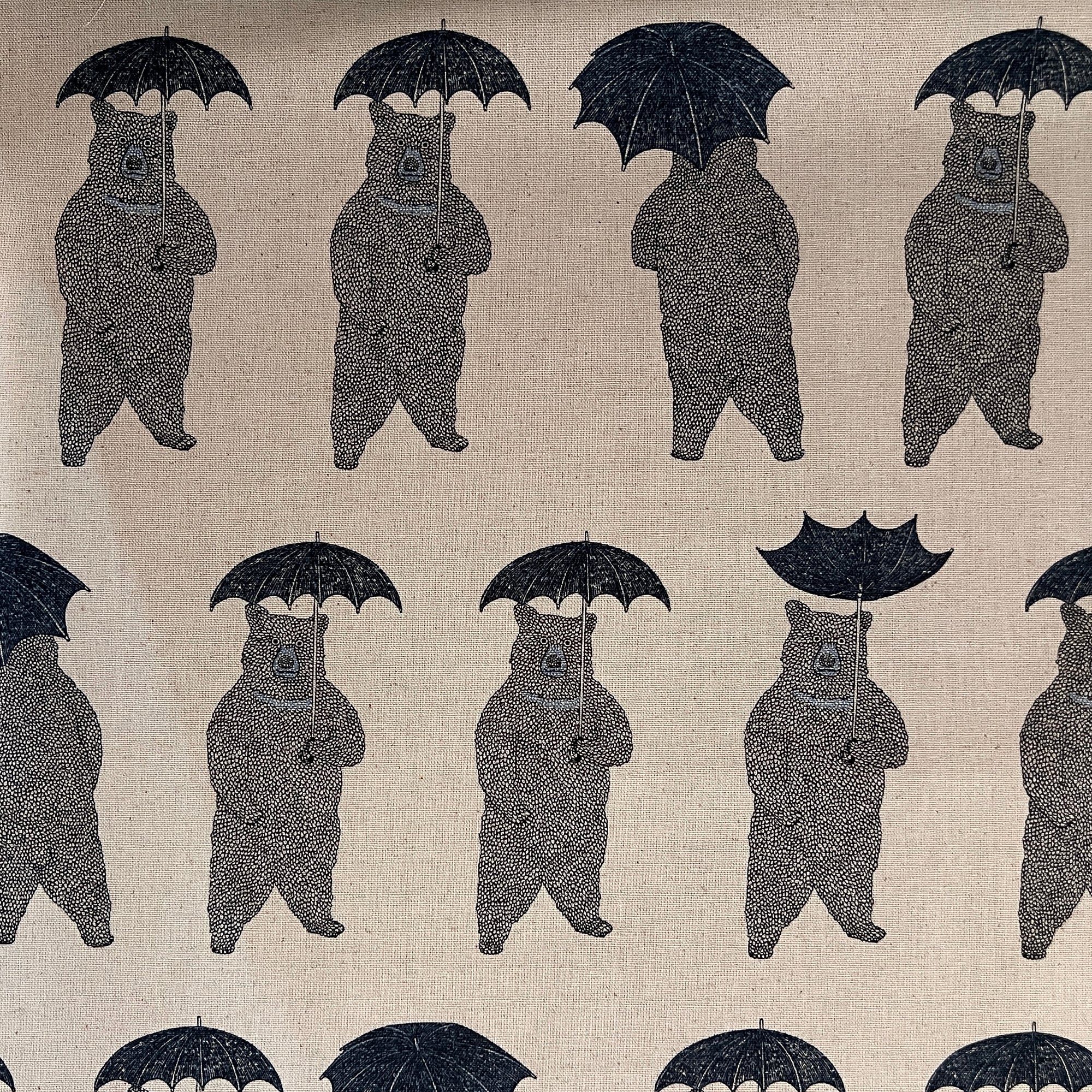Naoya Hata Bears with Umbrellas Canvas, Natural, 1/4 yard