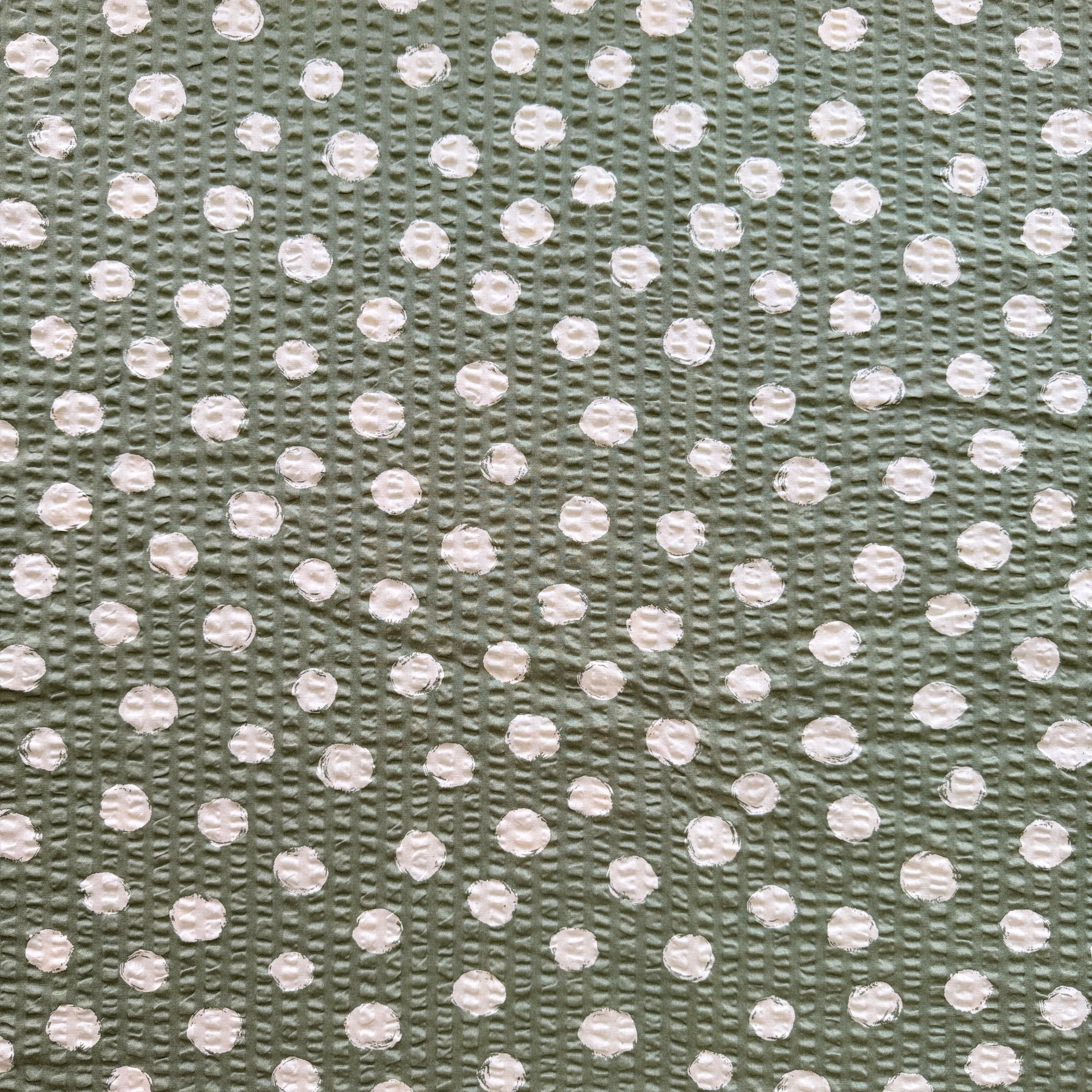 Polka Dot Japanese Ripple Cloth, Ecru on Sage, 1/4 yard