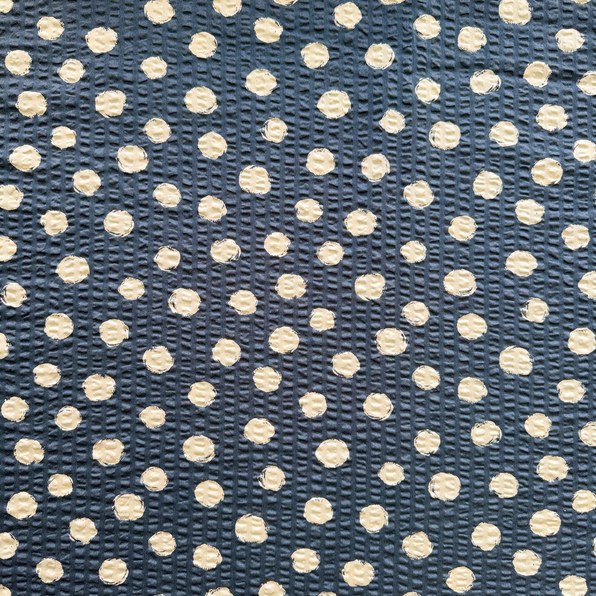 Polka Dot Japanese Ripple Cloth, Ecru on Slate Blue 1/4 yard