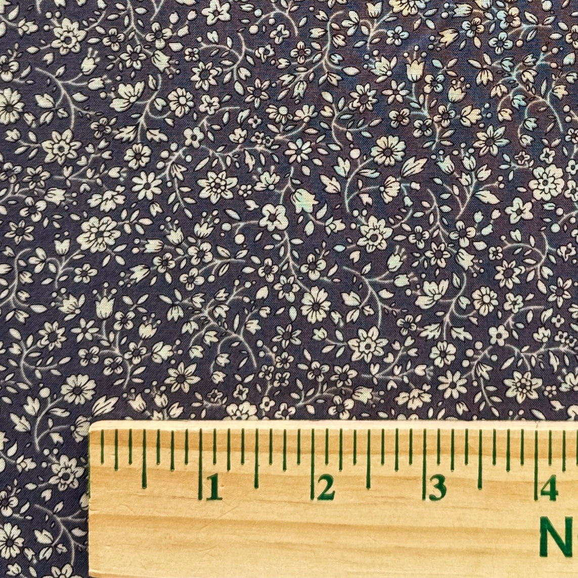 Kokka shirting, Japanese Cotton Lawn, Field of flowers, Ecru on Grey, Navy, 1/4 yard