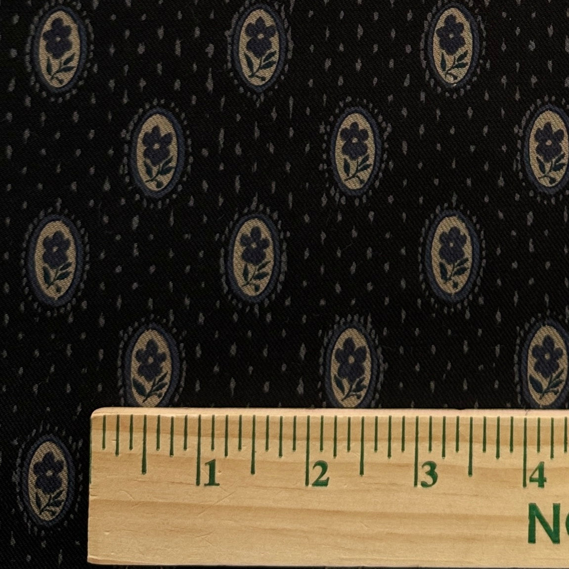 Hokkoh OSKikka, Framed Flowers, Violet and Grey on Black, Cotton Viyella, 1/4 yard
