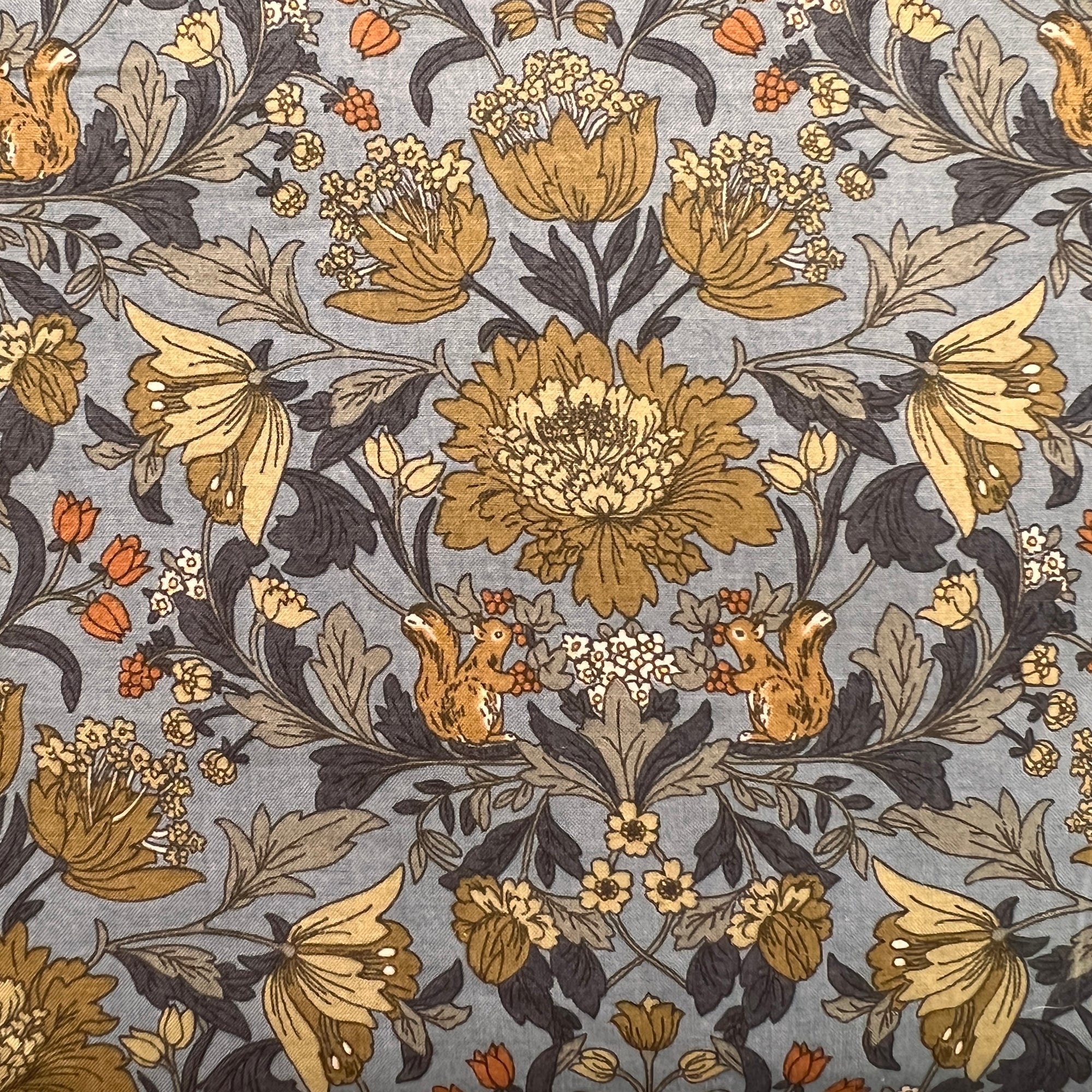 Hokkoh OSKikka, Flower Toile with Squirrels Cotton Lawn, three colorways, 1/4 yard