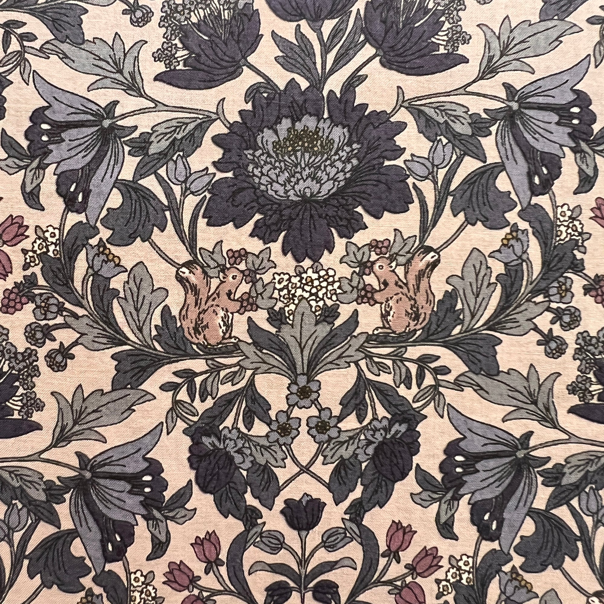 Hokkoh OSKikka, Flower Toile with Squirrels Cotton Lawn, three colorways, 1/4 yard