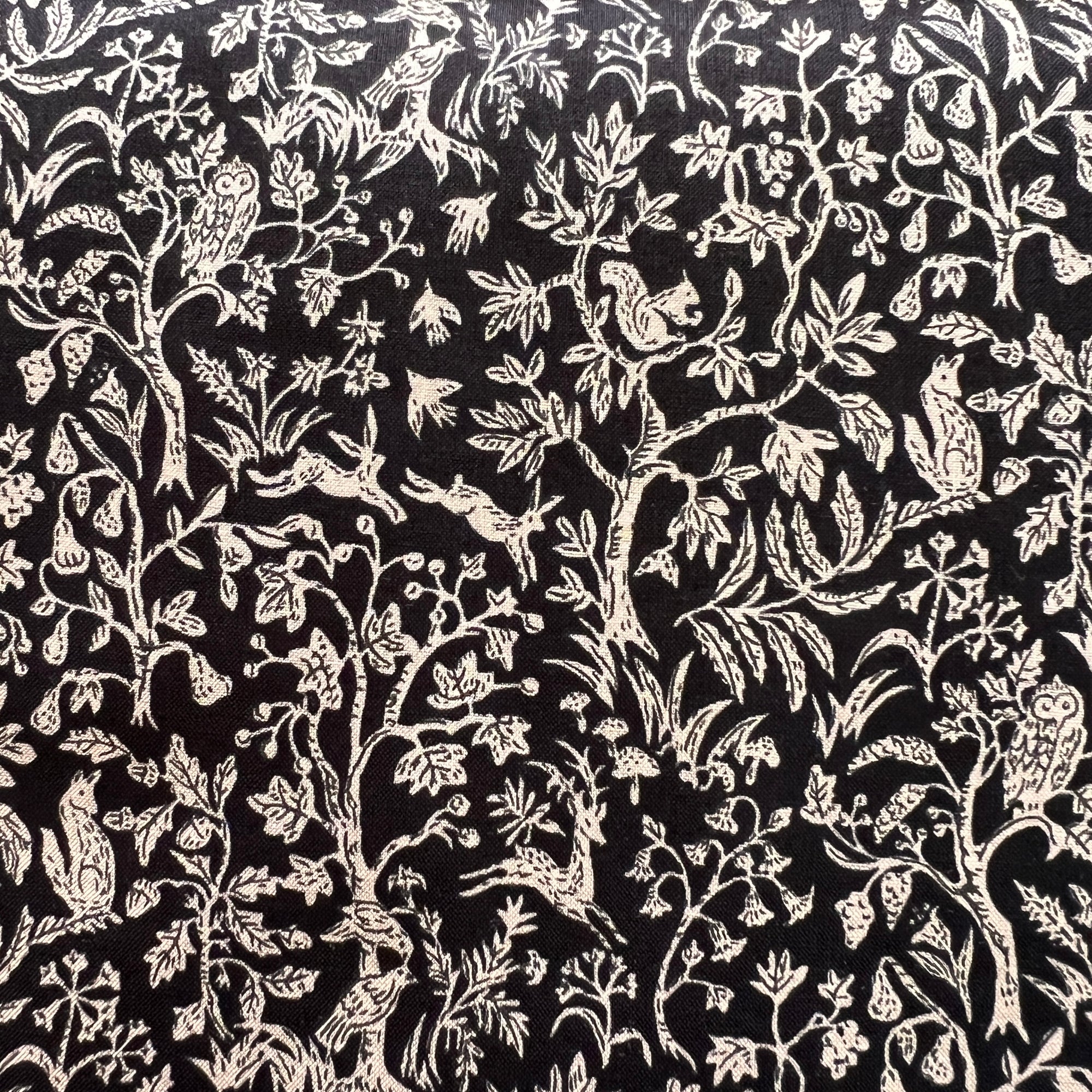 Hokkoh OSKikka, Animals in the Forest Toile Cotton Lawn, ivory or black, 1/4 yard