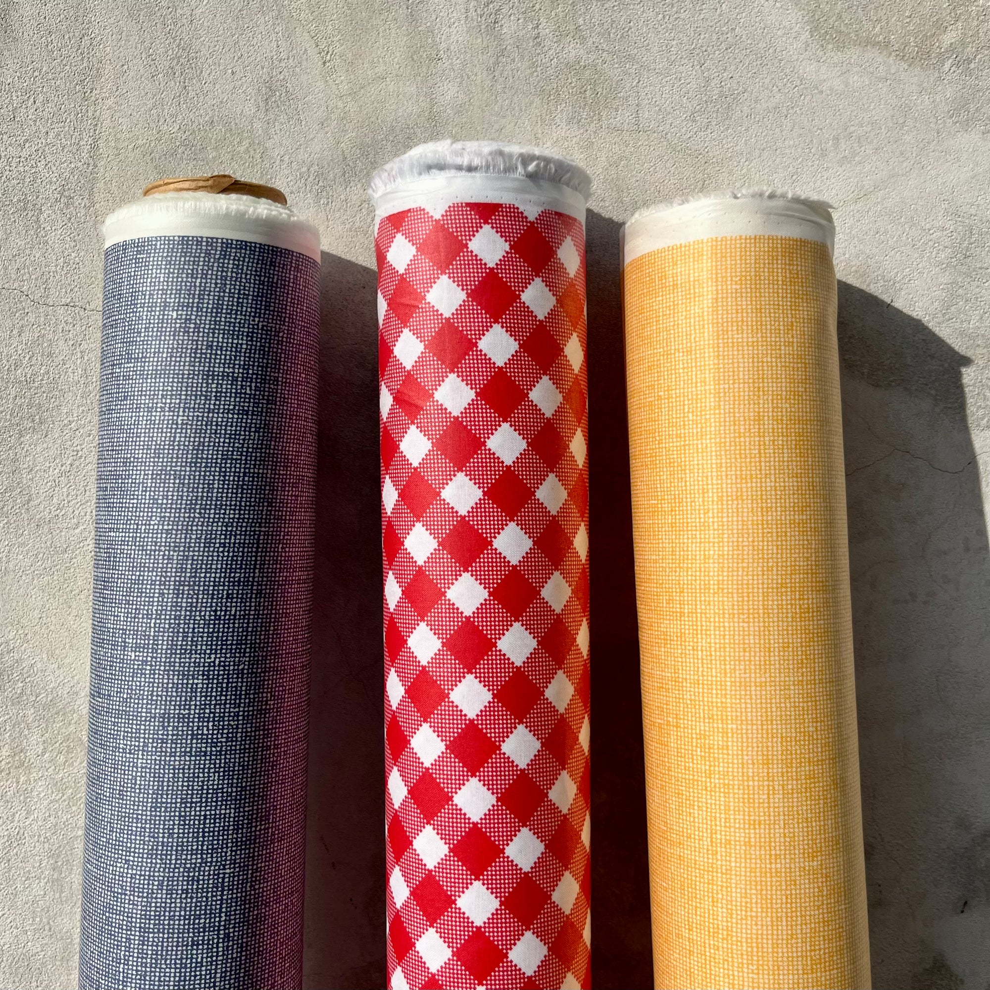Foodsafe Laminated Cotton, denim, marigold or red gingham, 1/4 yard