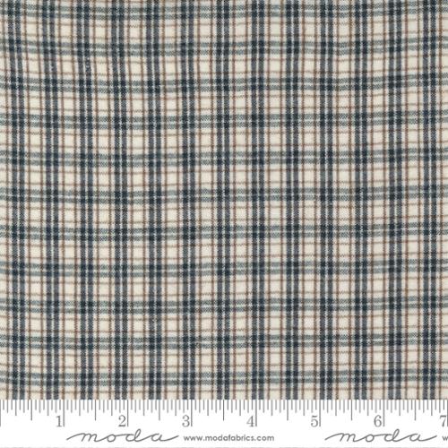 Brushed cotton blue-grey and brown plaid on ecru , 1/4 yard