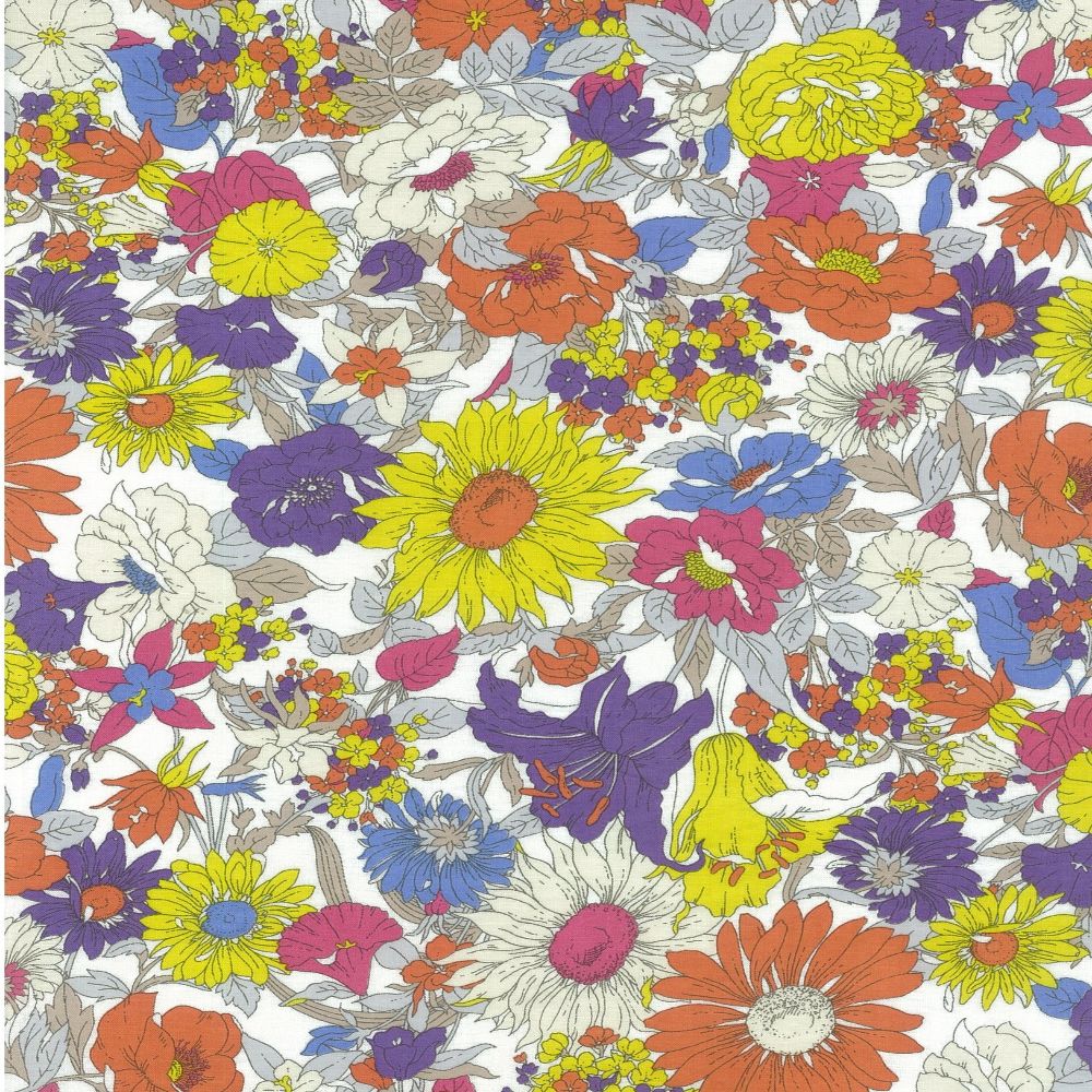 Kokka Flownny, Japanese Cotton Lawn, "Multi Daisies" (5D), 1/4 yard