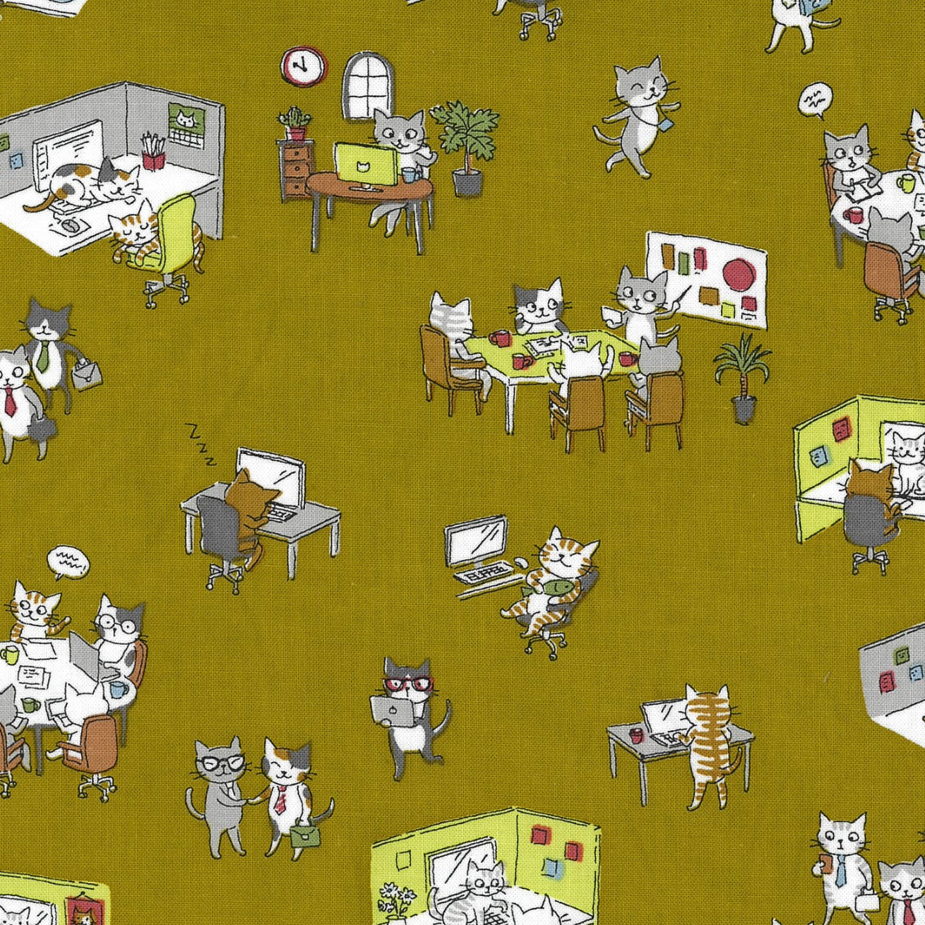 Kokka, Office Cats Sheeting, 1/4 yard