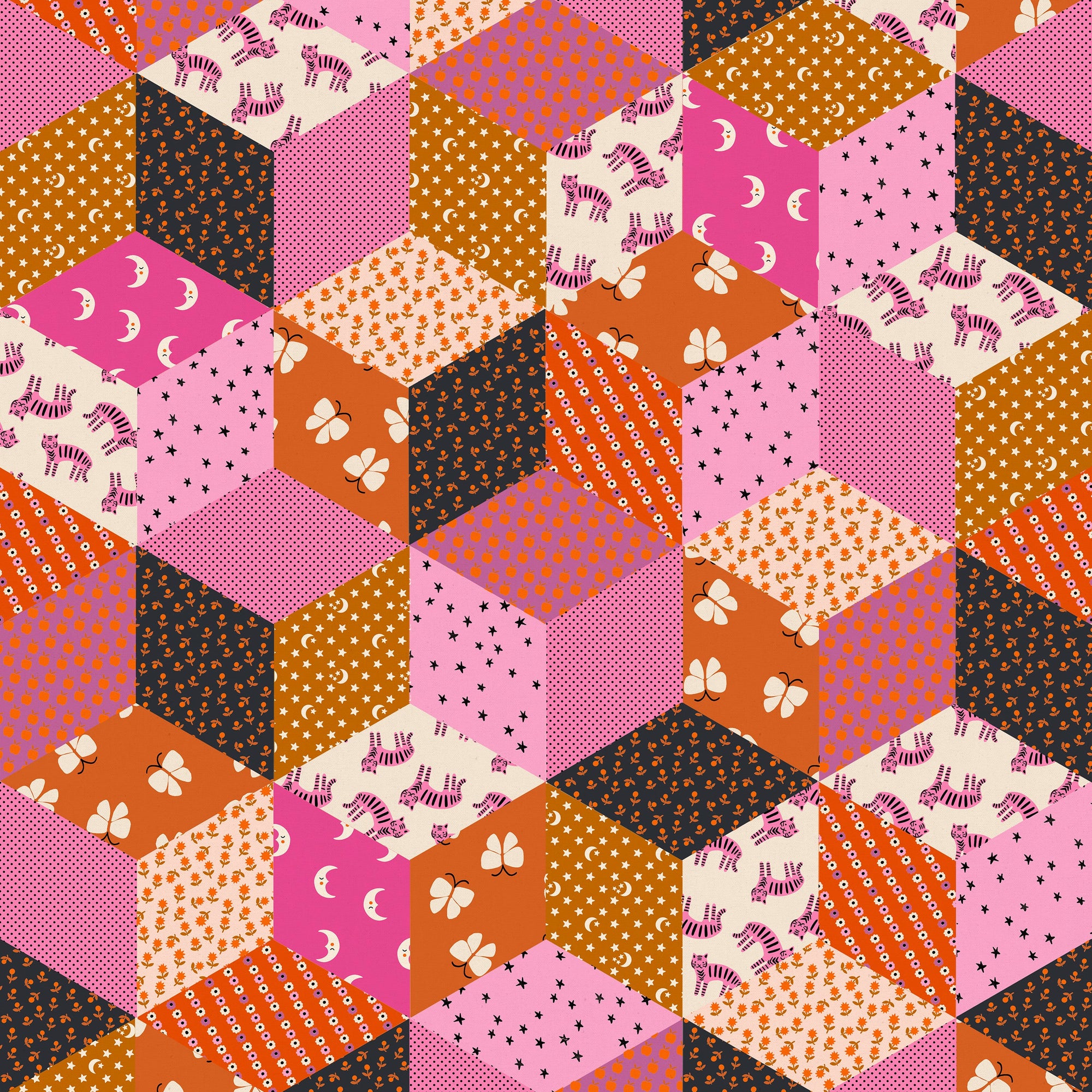 Ruby Star Society, Ooh Lucky Lucky Tumbling Blocks Canvas, Heliotrope or Citron, 1/4 yard