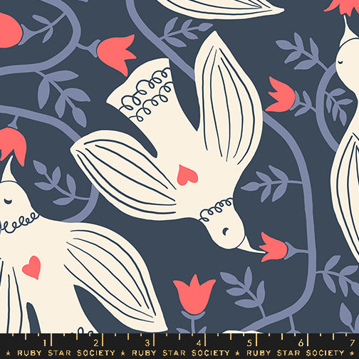 Jen Hewett for Ruby Star, Endpaper "Hummingbirds Canvas", Cotton-Linen Fabric, multiple colorways, 1/4 yard