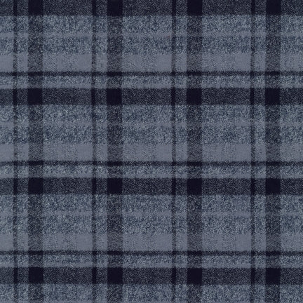 Mammoth Cotton Flannel "Black Ice" Gray Plaid Fabric, 1/4 yard